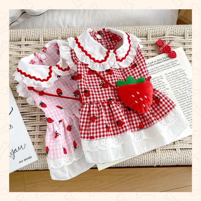 Shadow Sweet Strawberry Pet Dress – Adorable, Airy & Perfectly Plaid