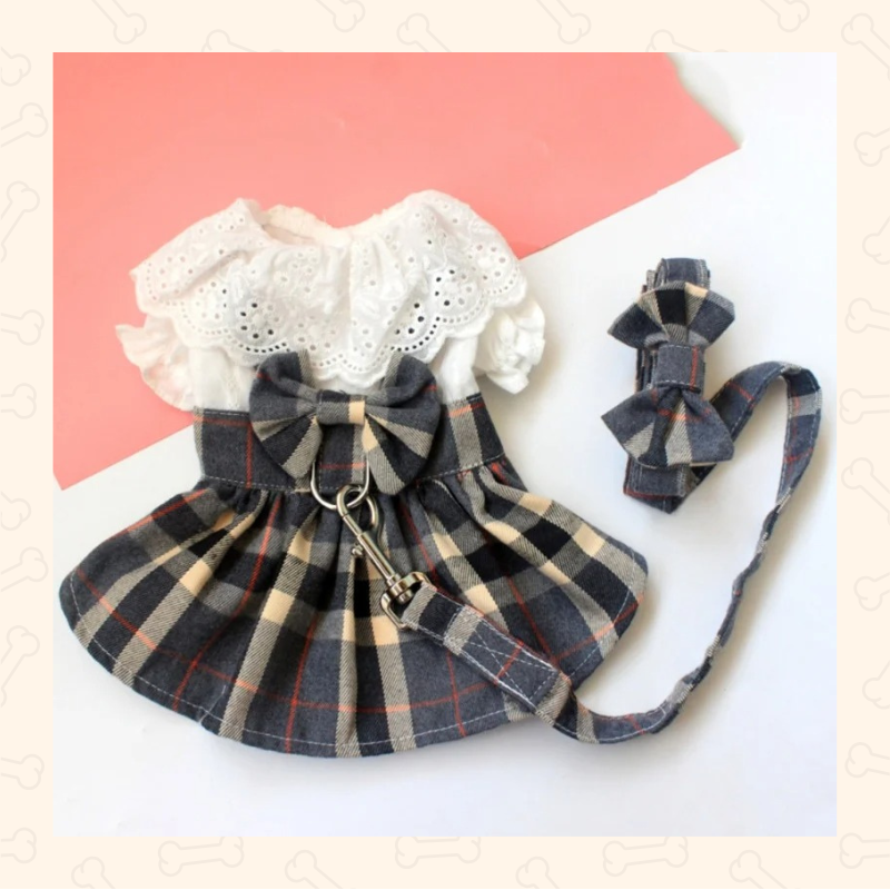 Shadow Plaid Princess Dog Dress Set – Sweet, Stylish & Pawfectly Charming
