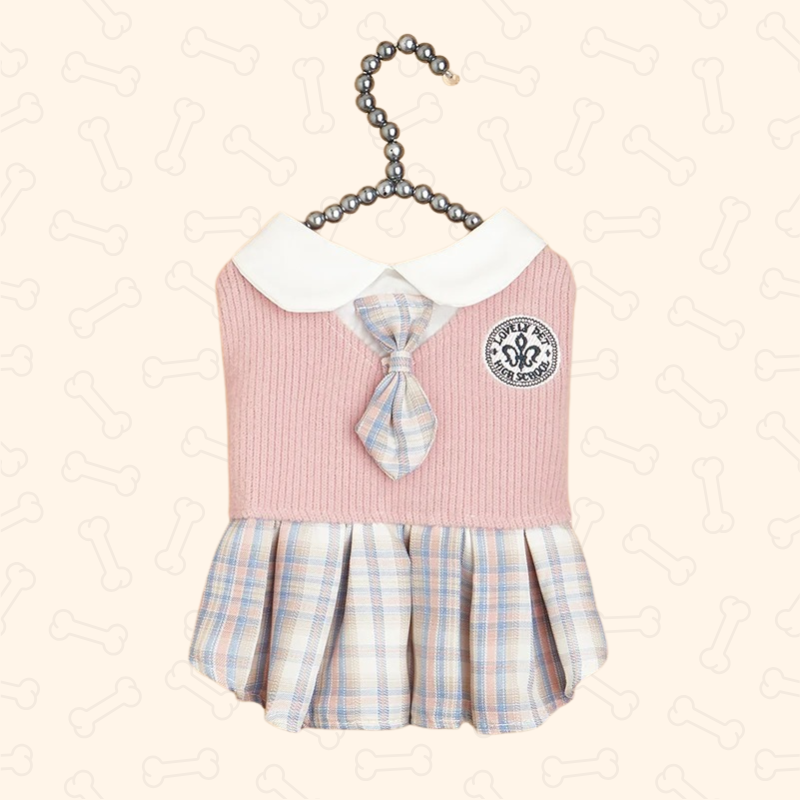Shadow Preppy Plaid Pet Dress with Tie
