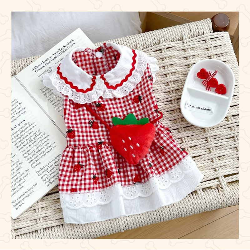 Shadow Sweet Strawberry Pet Dress – Adorable, Airy & Perfectly Plaid