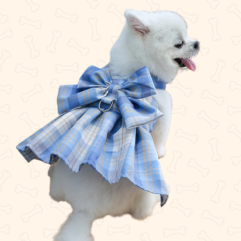 Shadow Plaid Bowknot Summer Dog Dress