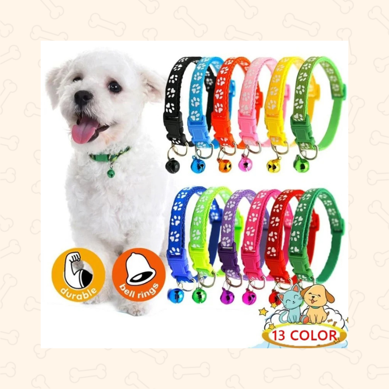 Shadow Colorful Paw Print Adjustable Pet Collar with Bell