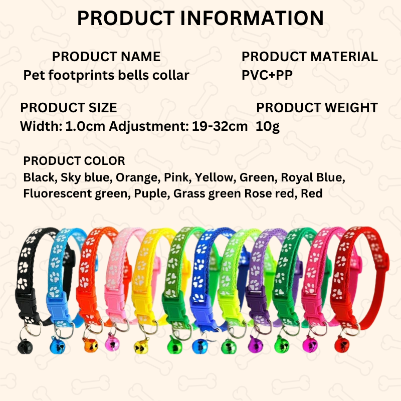 Shadow Colorful Paw Print Adjustable Pet Collar with Bell