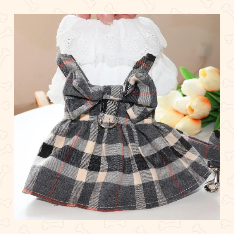Shadow Plaid Princess Dog Dress Set – Sweet, Stylish & Pawfectly Charming
