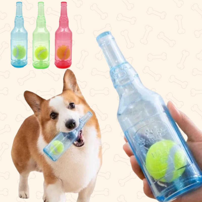 Shadow Durable Bottle-Shaped Dog Chew Toy with Squeaky Tennis Ball Inside