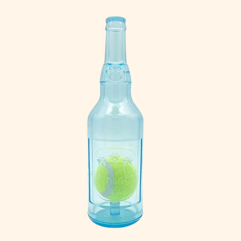Shadow Durable Bottle-Shaped Dog Chew Toy with Squeaky Tennis Ball Inside