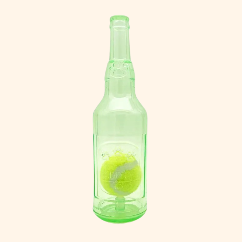 Shadow Durable Bottle-Shaped Dog Chew Toy with Squeaky Tennis Ball Inside