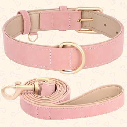 Shadow Luxury Soft Padded PU Leather Dog Collar & Leash Set