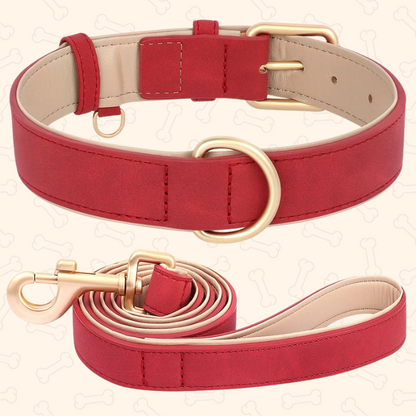 Shadow Luxury Soft Padded PU Leather Dog Collar & Leash Set