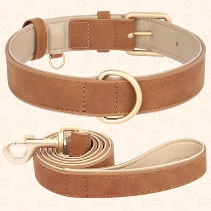 Shadow Luxury Soft Padded PU Leather Dog Collar & Leash Set