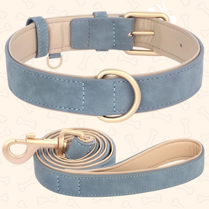 Shadow Luxury Soft Padded PU Leather Dog Collar & Leash Set