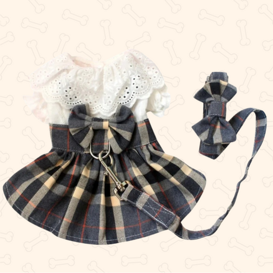 Shadow Plaid Princess Dog Dress Set – Sweet, Stylish & Pawfectly Charming