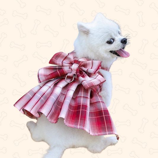 Shadow Plaid Bowknot Summer Dog Dress