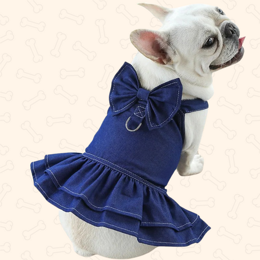 Shadow Denim Chic Bow Pet Dress