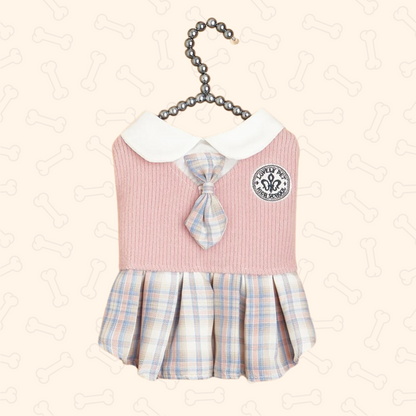 Shadow Preppy Plaid Pet Dress with Tie