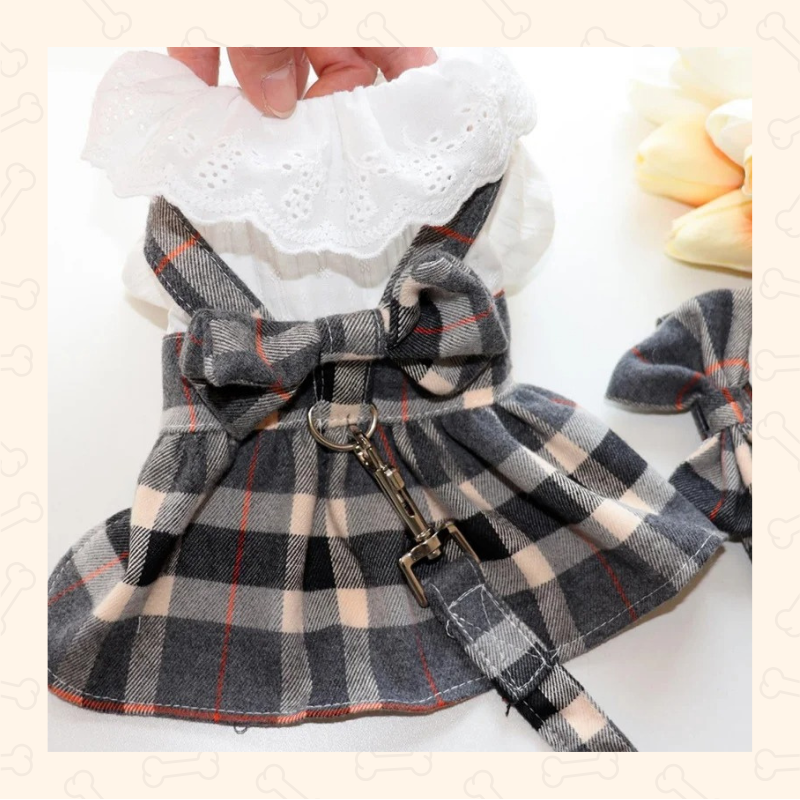 Shadow Plaid Princess Dog Dress Set – Sweet, Stylish & Pawfectly Charming