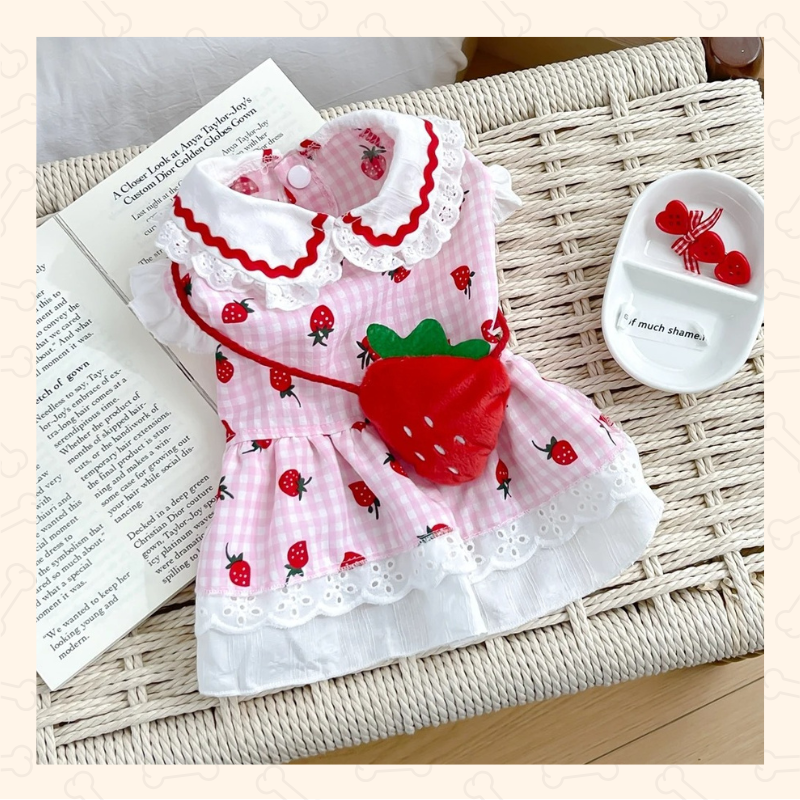 Shadow Sweet Strawberry Pet Dress – Adorable, Airy & Perfectly Plaid