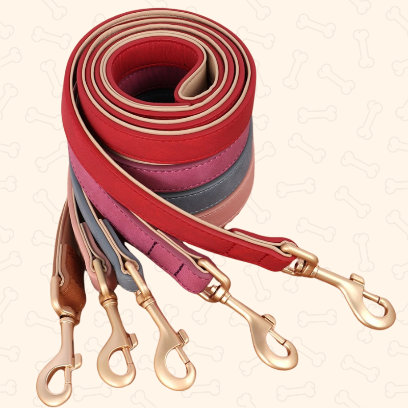 Shadow Luxury Soft Padded PU Leather Dog Collar & Leash Set