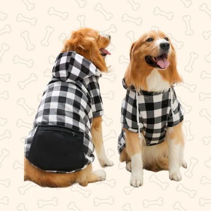 Shadow Reversible Plaid Winter Dog Coat with Hood – Waterproof Pet Jacket for Small to Large Dogs